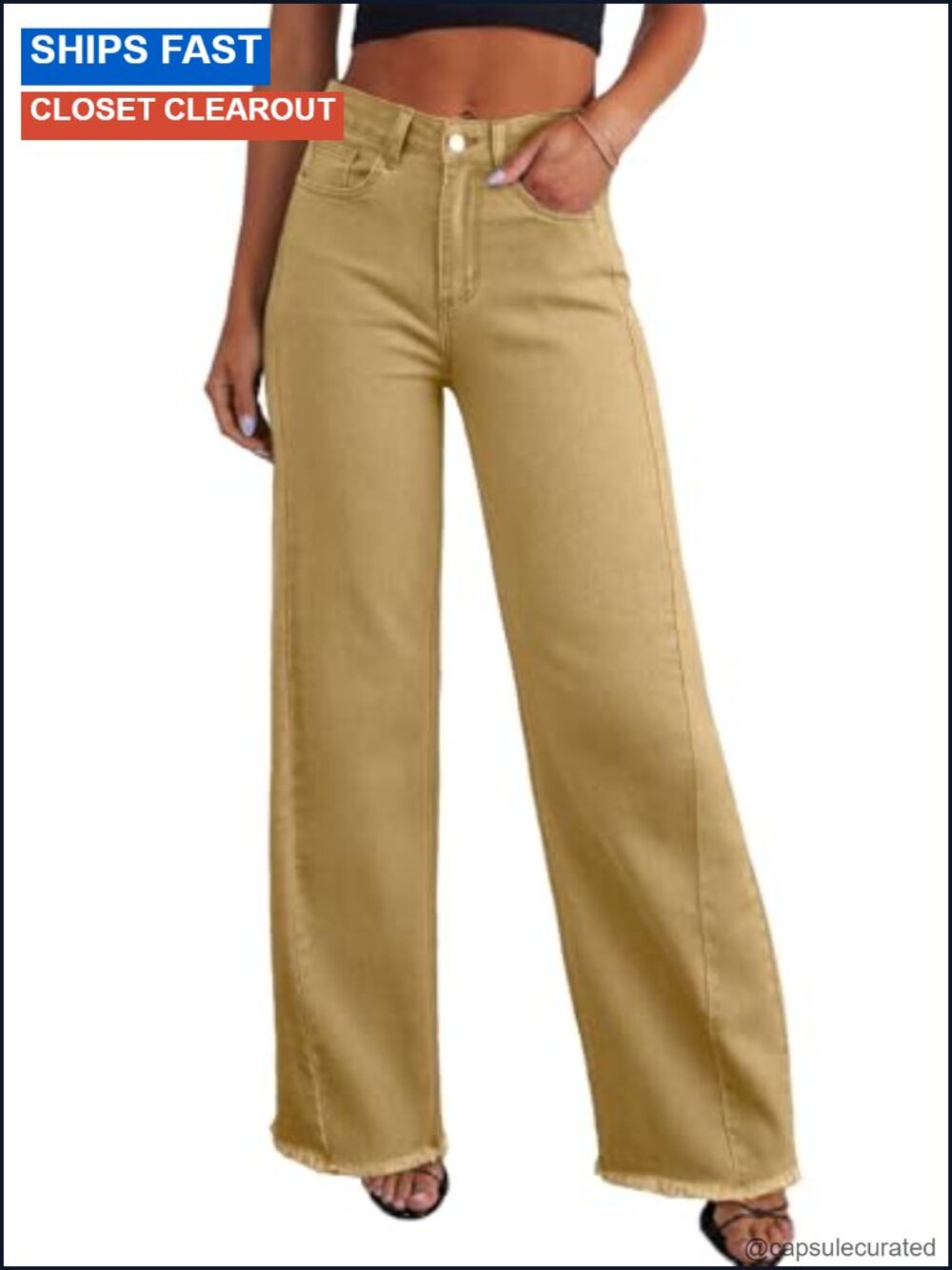 Women's High Waisted Wide Leg Stretchy Denim Jeans Raw Hem